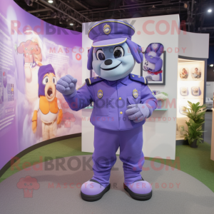 Lavender Air Force Soldier mascot costume character dressed with a Polo Shirt and Rings