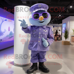 Lavender Air Force Soldier mascot costume character dressed with a Polo Shirt and Rings