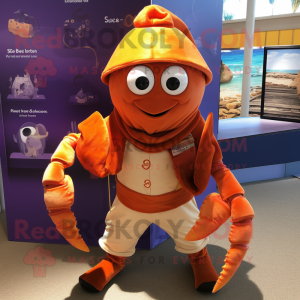 Orange Hermit Crab mascot costume character dressed with a Waistcoat and Anklets