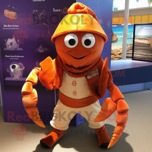 Personaje de disfraz de mascota de cangrejo naranja vestido con