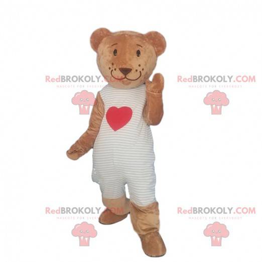 Mascota del oso de peluche con un corazón, traje romántico -