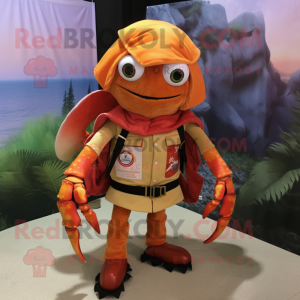 Orange Hermit Crab mascot costume character dressed with a Waistcoat and Anklets
