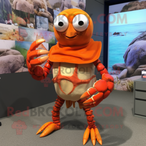 Orange Hermit Crab mascot costume character dressed with a Waistcoat and Anklets