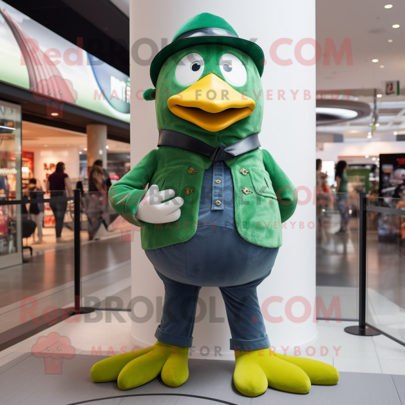 Green Penguin mascot costume character dressed with a Bootcut Jeans and Watches Green Penguin mascot costume character dressed with a Bootcut Jeans and Watches