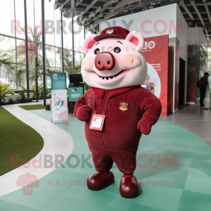 Maroon Pig maskot kostume...