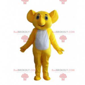 Mascotte elefante giallo e bianco, costume da elefante -