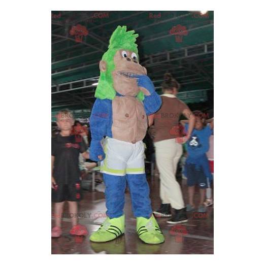 Mascotte scimmia gorilla marrone blu e verde - Redbrokoly.com