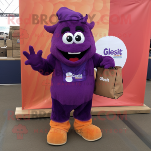 Purple Goulash mascot costume character dressed with a Cargo Shorts and Tote bags