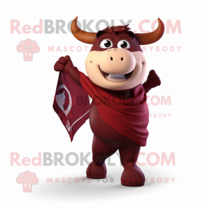 Maroon Bull mascot costume character dressed with a Romper and Scarves