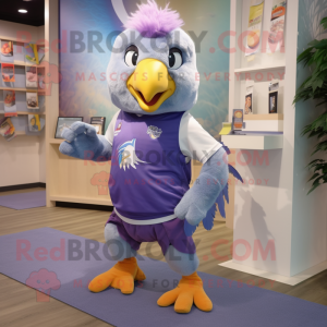 Lavender Parrot mascot costume character dressed with a Running Shorts and Keychains