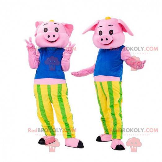 2 cochons roses, costumes de cochons, couple de cochons -