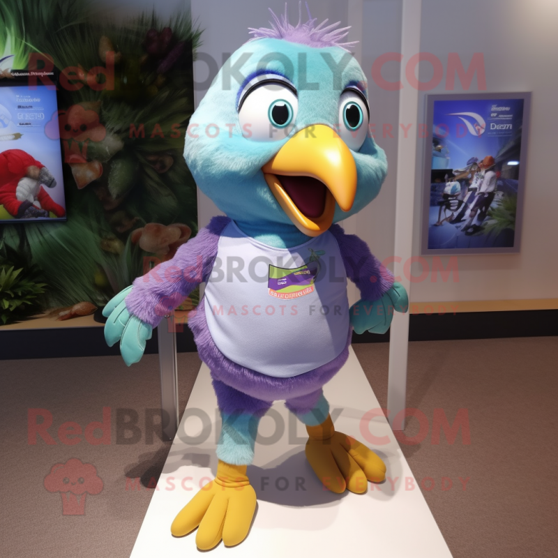 Lavender Parrot mascot costume character dressed with a Running Shorts and Keychains Lavender Parrot mascot costume character dressed with a Running Shorts and Keychains