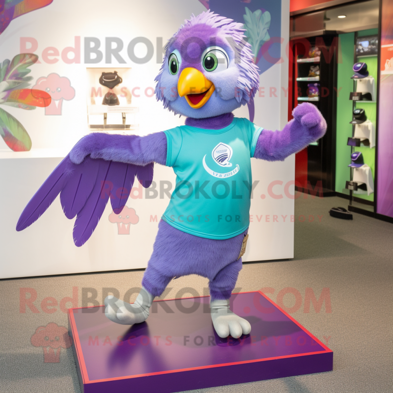 Lavender Parrot mascot costume character dressed with a Running Shorts and Keychains Lavender Parrot mascot costume character dressed with a Running Shorts and Keychains