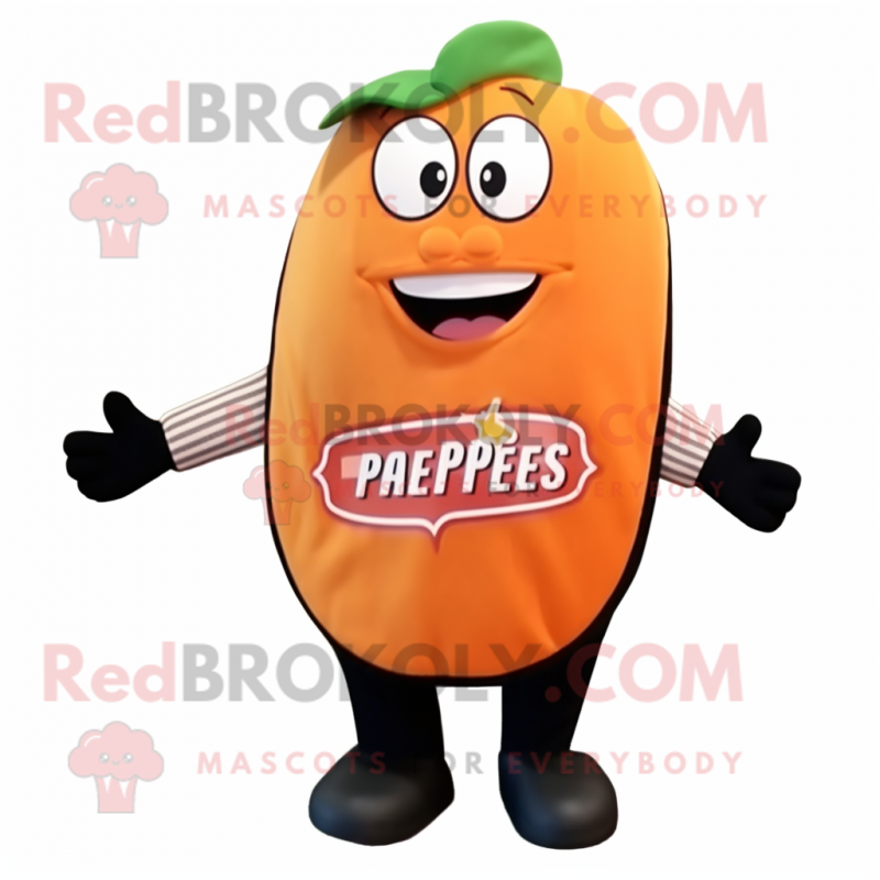Peach Shepard'S Pie mascot costume character dressed with a Vest and Ties Peach Shepard'S Pie mascot costume character dressed with a Vest and Ties