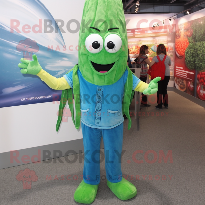 Turquoise Asparagus mascot costume character dressed with a Jeans and Keychains