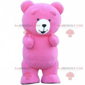 Velký růžový plyšový maskot, kostým růžového medvěda -