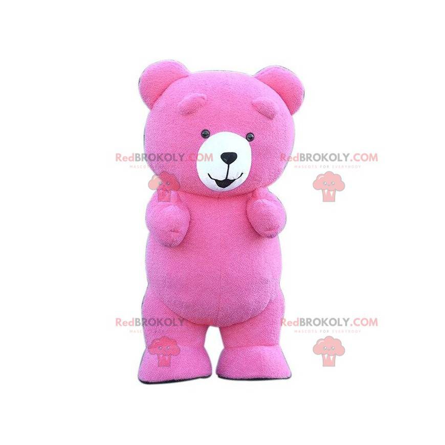 Mascotte de gros nounours rose, costume d'ours rose -