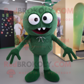 Forest Green Spider mascot costume character dressed with a Sweater and Shoe laces