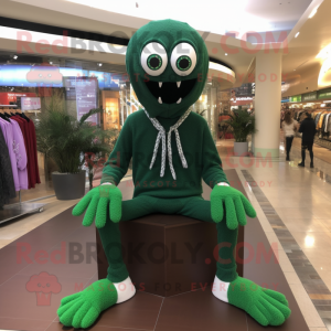 Forest Green Spider mascot costume character dressed with a Sweater and Shoe laces