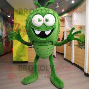 Forest Green Spider mascot costume character dressed with a Sweater and Shoe laces