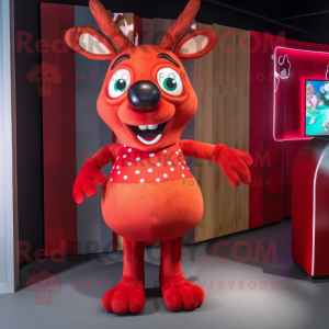 Red Reindeer mascot costume character dressed with a Pencil Skirt and Anklets