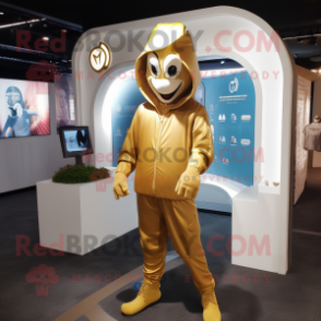 Gold Horseshoe mascot costume character dressed with a Parka and Anklets