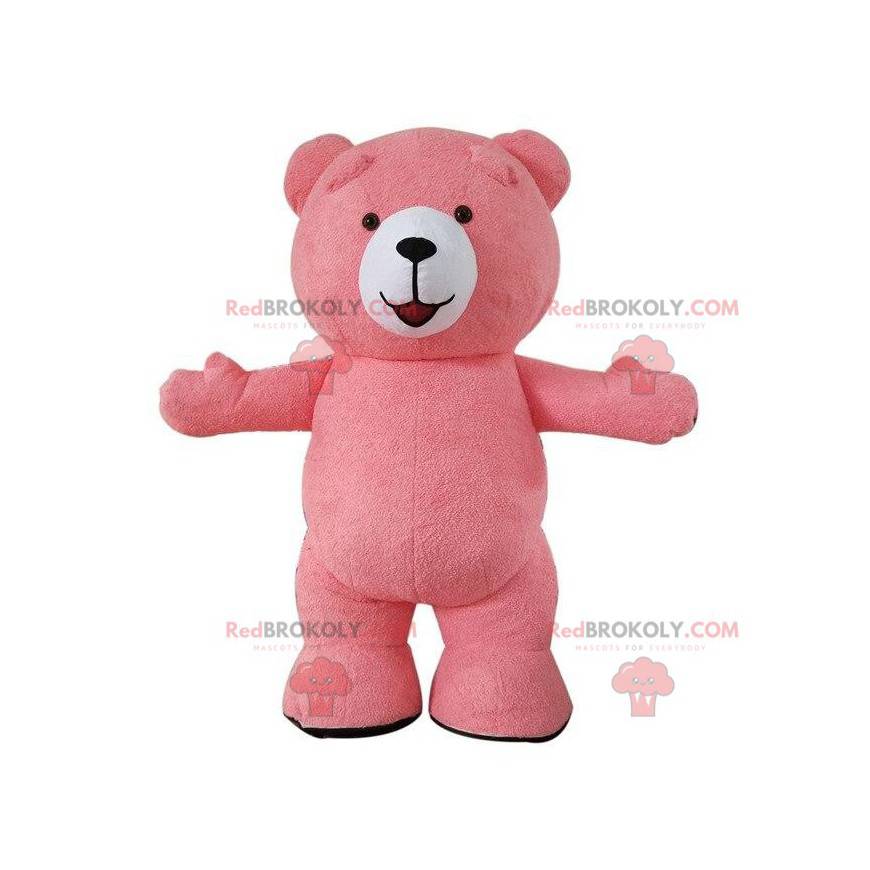 Mascote grande urso rosa, fantasia de urso de pelúcia rosa -