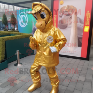 Gold Horseshoe mascot costume character dressed with a Parka and Anklets