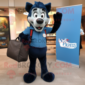 Blue Shepard'S Pie mascot costume character dressed with a Henley Shirt and Briefcases