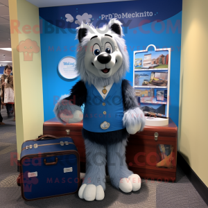 Blue Shepard'S Pie mascot costume character dressed with a Henley Shirt and Briefcases