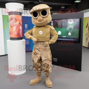 Tan Commando mascot costume character dressed with a Midi Dress and Wraps