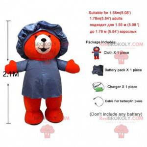 Red teddy bear mascot with a swimming cap, bear costume -
