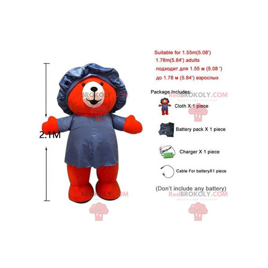 Red teddy bear mascot with a swimming cap, bear costume -