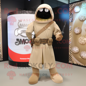 Tan Commando mascot costume character dressed with a Midi Dress and Wraps