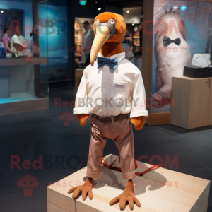 Rust Albatross mascot costume character dressed with a Oxford Shirt and Bow ties