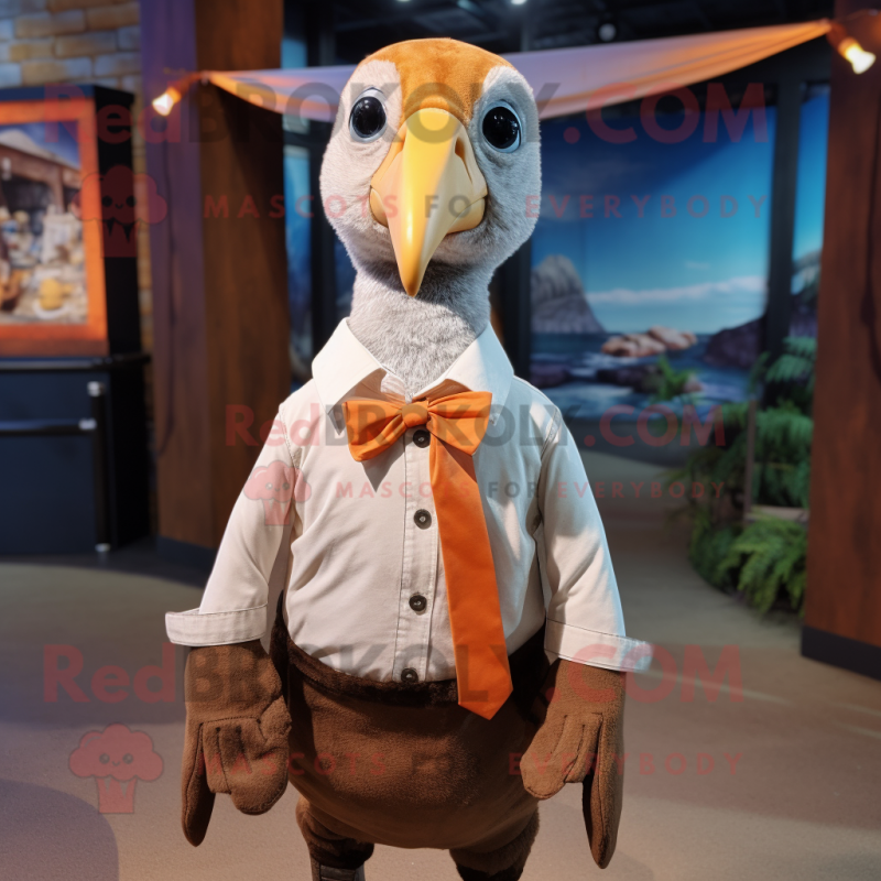 Rust Albatross mascot costume character dressed with a Oxford Shirt and Bow ties