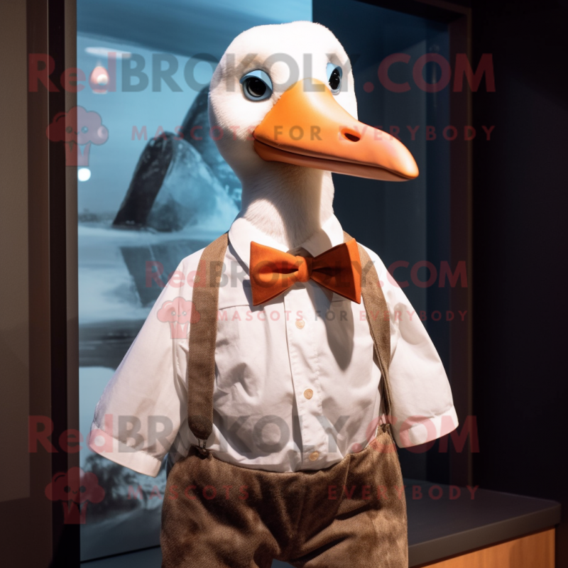 Rust Albatross mascot costume character dressed with a Oxford Shirt and Bow ties