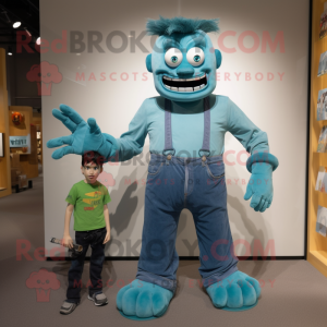 Teal Frankenstein mascot costume character dressed with a Mom Jeans and Anklets