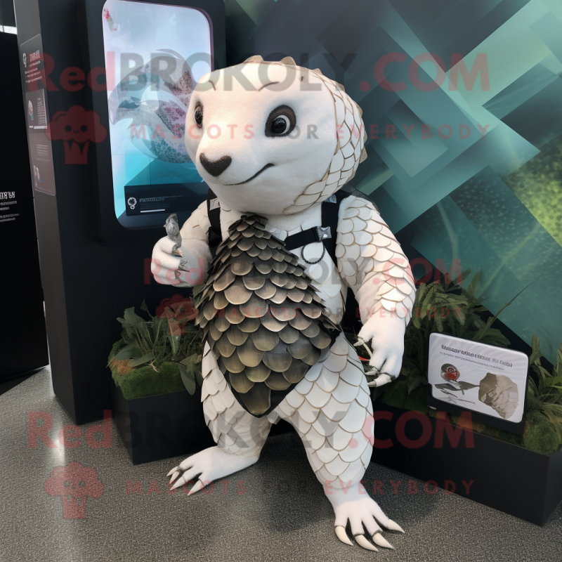 White Pangolin mascot costume character dressed with a Rash Guard and Keychains