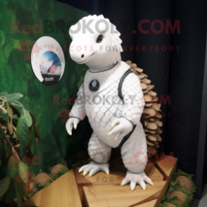 White Pangolin mascot costume character dressed with a Rash Guard and Keychains