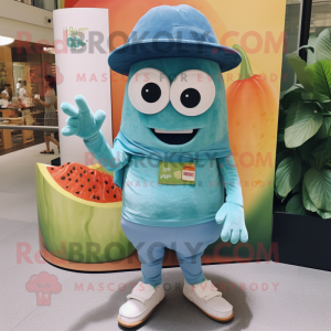 Teal Falafel mascot costume character dressed with a Denim Shorts and Hats