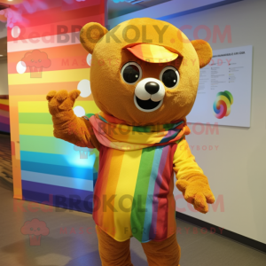 Gold Rainbow mascot costume character dressed with a Playsuit and Beanies