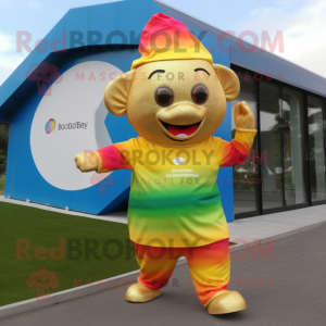 Gold Rainbow mascot costume character dressed with a Playsuit and Beanies