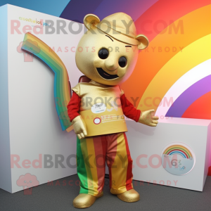 Gold Rainbow mascot costume character dressed with a Playsuit and Beanies