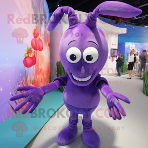 Lavender Lobster mascot costume character dressed with a Bikini and Cufflinks
