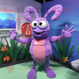 Lavender Lobster mascot costume character dressed with a Bikini and Cufflinks