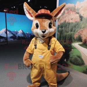 nan Kangaroo mascot costume character dressed with a Dungarees and Beanies