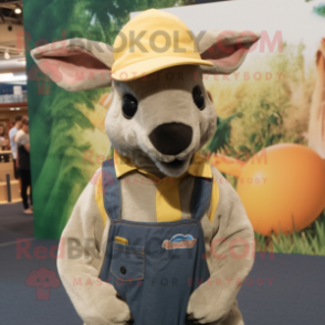 nan Kangaroo mascot costume character dressed with a Dungarees and Beanies