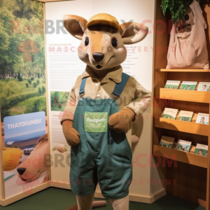 nan Kangaroo mascot costume character dressed with a Dungarees and Beanies