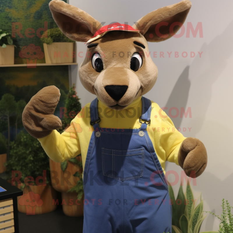 nan Kangaroo mascot costume character dressed with a Dungarees and Beanies nan Kangaroo mascot costume character dressed with a Dungarees and Beanies